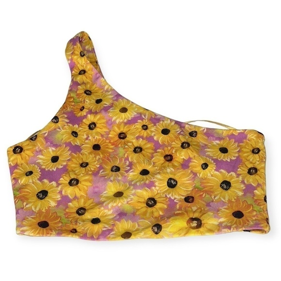 ZARA Floral Sunflower Print stretchy one shoulder crop top size Small - Picture 5 of 15